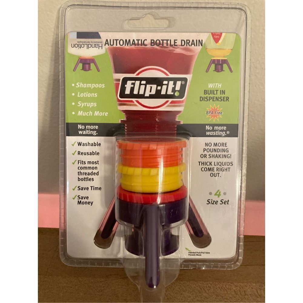 Flip-It Automatic Bottle Drain Kit 4 Size Set Washable and Reusable NWT